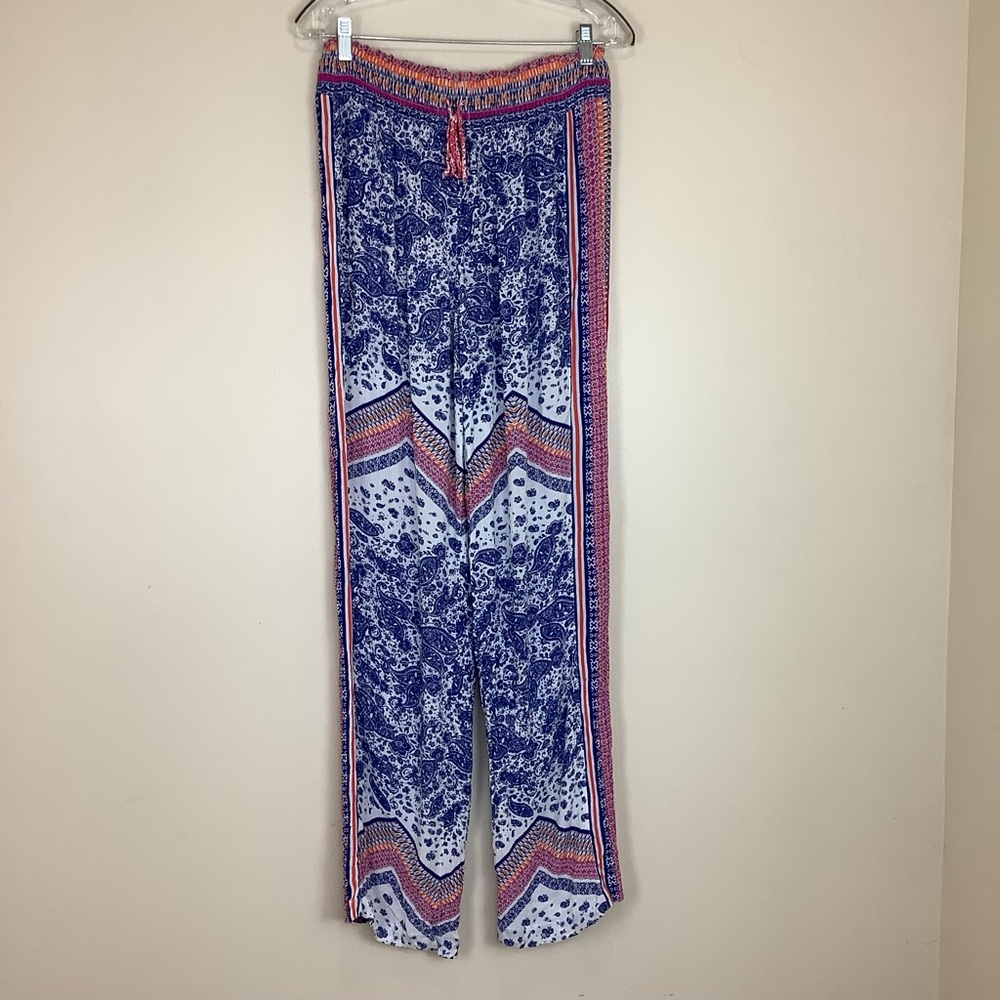 Green Dragon Multicolor Print Elastic Waist Wide Leg High Rise Pants